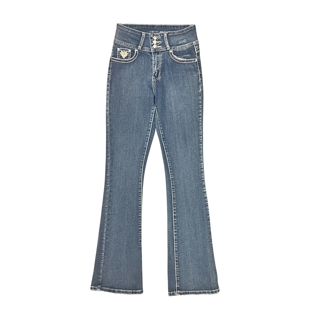Love You low rise rhinestone flare jeans